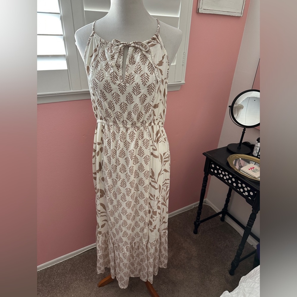 Lovestitch Cream and Brown Leaf Pattern Maxi Dress New without Tags